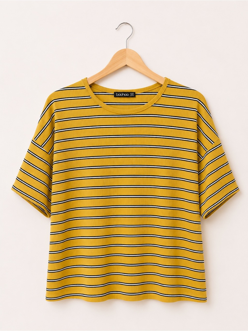boohoo Mustard Yellow Striped Rib Tee Medium 8